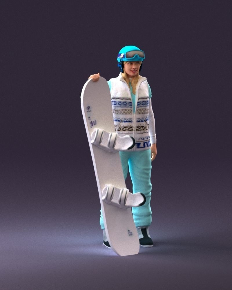Blonde woman with snowboard 0934 3D Print Ready 3D print model_14