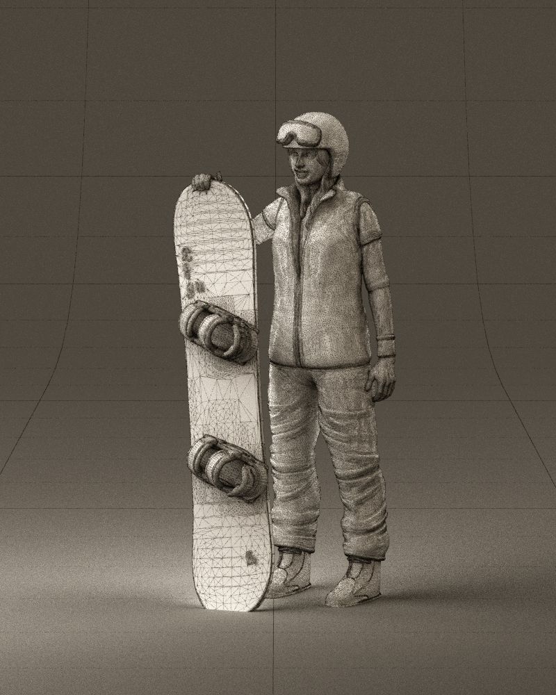 Blonde woman with snowboard 0934 3D Print Ready 3D print model_34