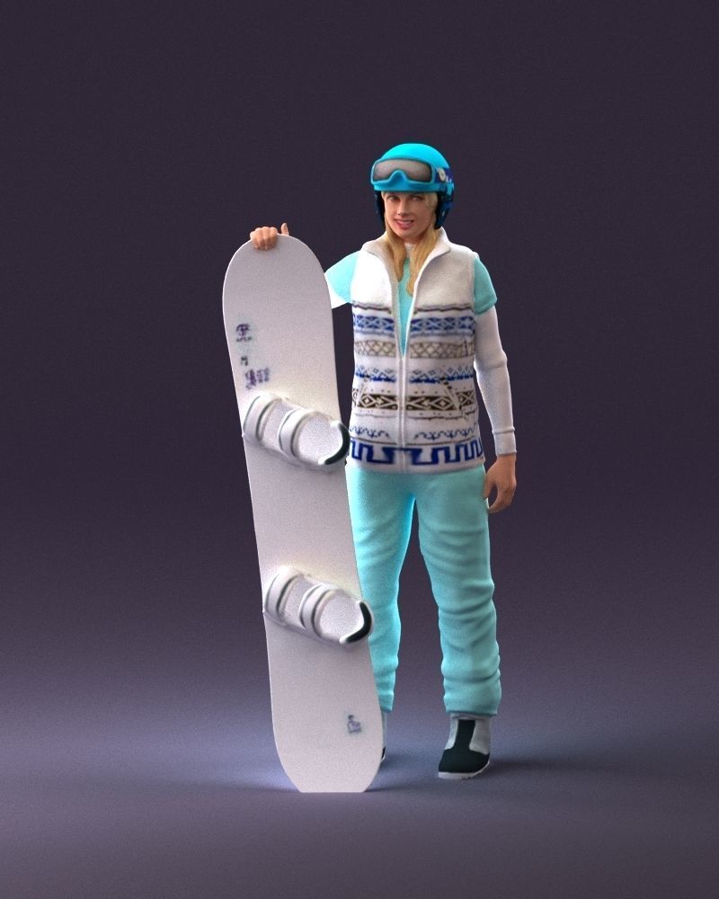 Blonde woman with snowboard 0934 3D Print Ready 3D print model_23
