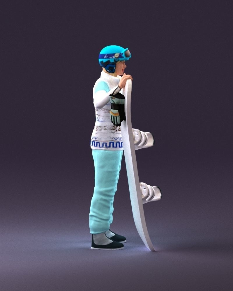 Blonde woman with snowboard 0934 3D Print Ready 3D print model_16