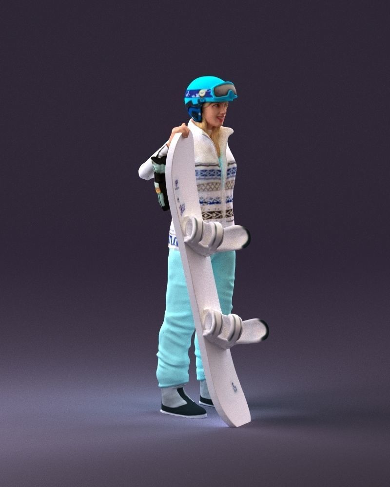 Blonde woman with snowboard 0934 3D Print Ready 3D print model_15