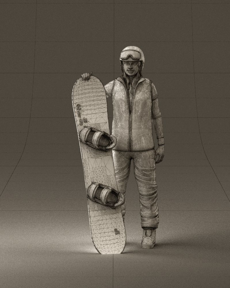 Blonde woman with snowboard 0934 3D Print Ready 3D print model_24