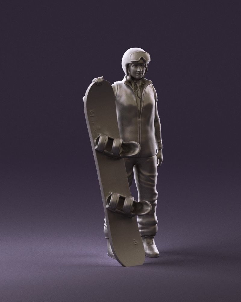 Blonde woman with snowboard 0934 3D Print Ready 3D print model_2