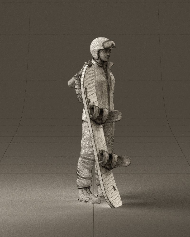 Blonde woman with snowboard 0934 3D Print Ready 3D print model_27