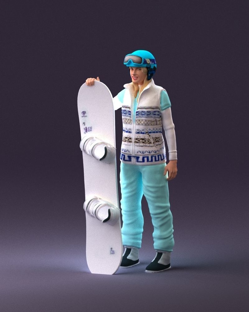 Blonde woman with snowboard 0934 3D Print Ready 3D print model_22