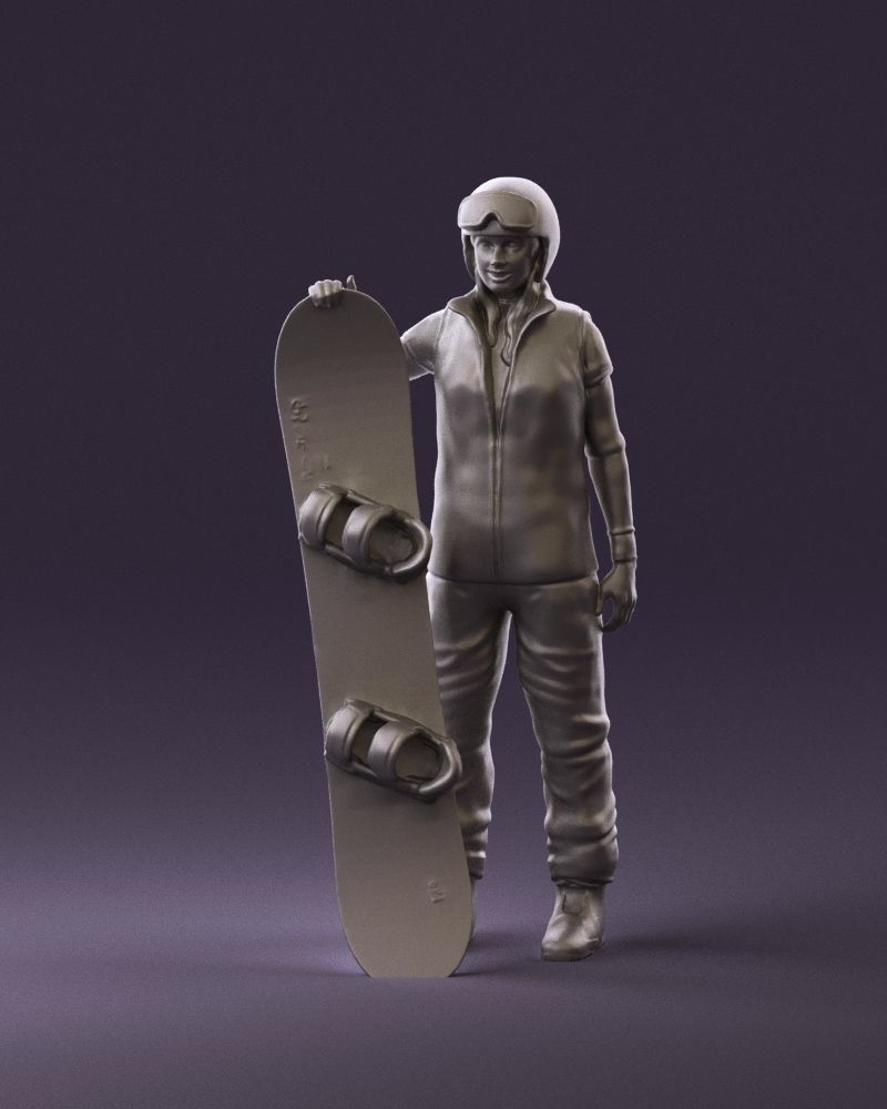Blonde woman with snowboard 0934 3D Print Ready 3D print model_11