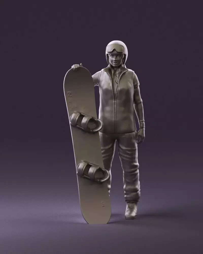 Blonde woman with snowboard 0934 3D Print Ready 3D print model_0