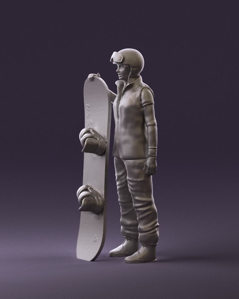 Blonde woman with snowboard 0934 3D Print Ready 3D print model_9