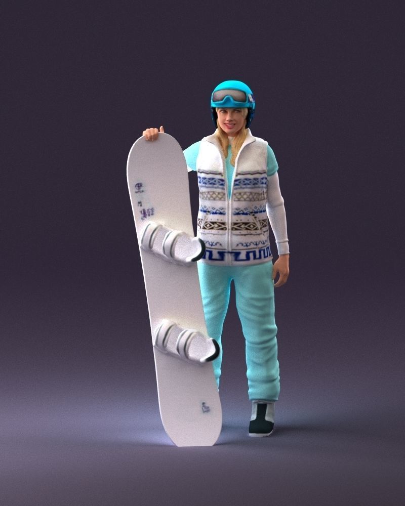 Blonde woman with snowboard 0934 3D Print Ready 3D print model_12