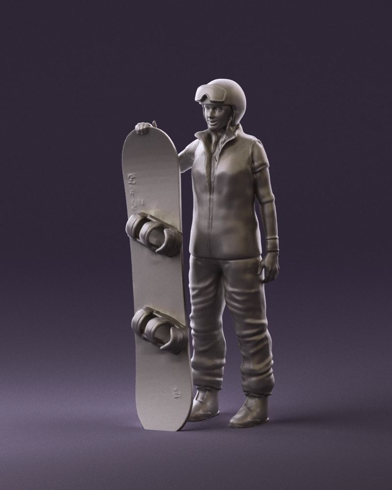 Blonde woman with snowboard 0934 3D Print Ready 3D print model_10