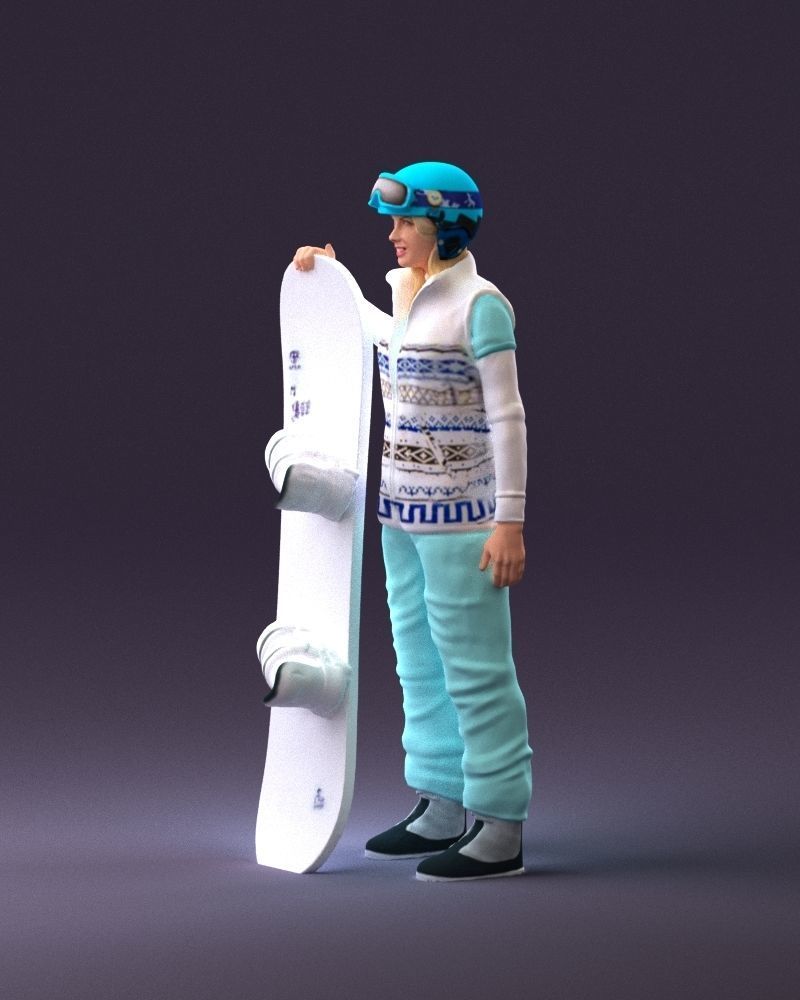 Blonde woman with snowboard 0934 3D Print Ready 3D print model_21