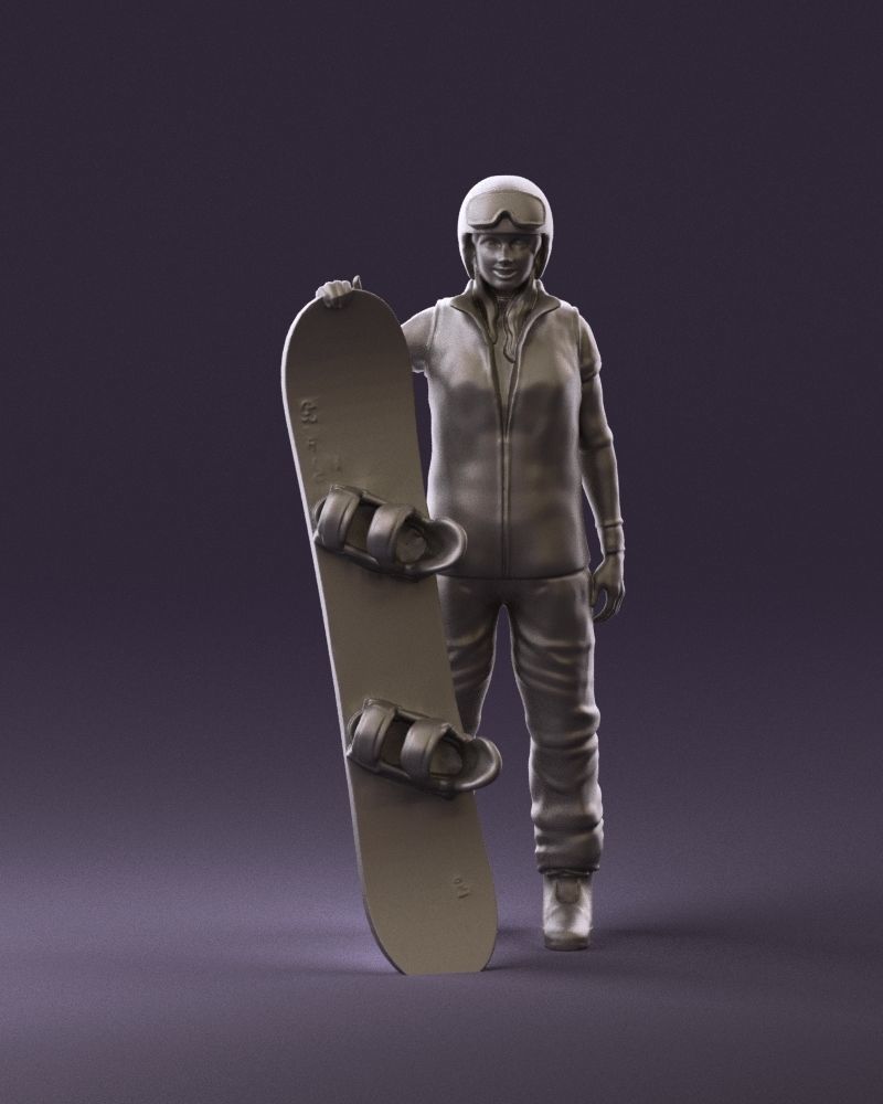 Blonde woman with snowboard 0934 3D Print Ready 3D print model_1