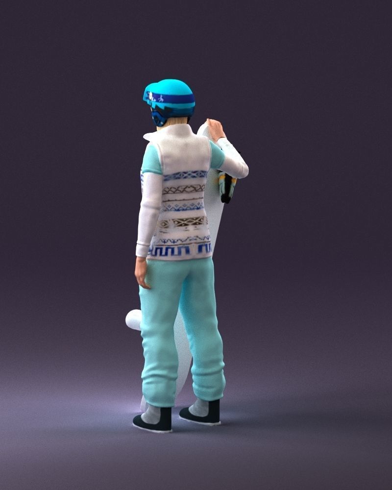 Blonde woman with snowboard 0934 3D Print Ready 3D print model_19