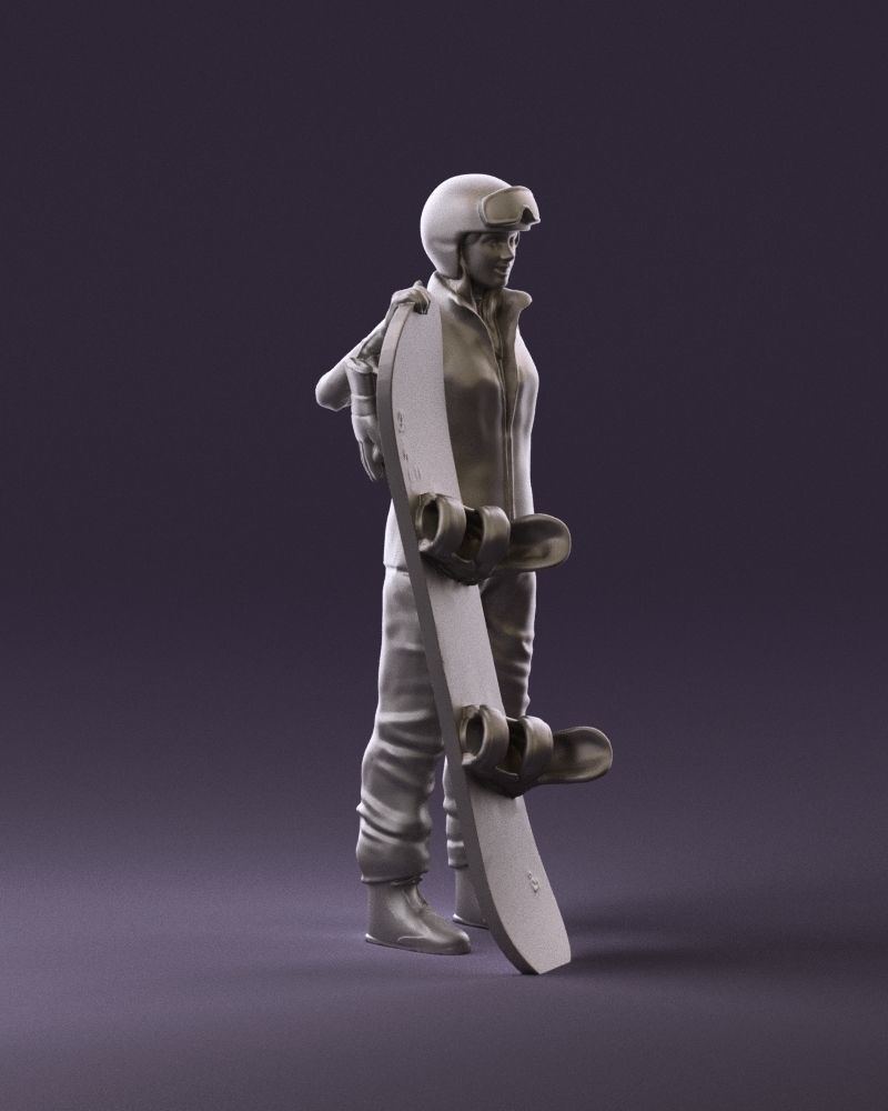 Blonde woman with snowboard 0934 3D Print Ready 3D print model_3