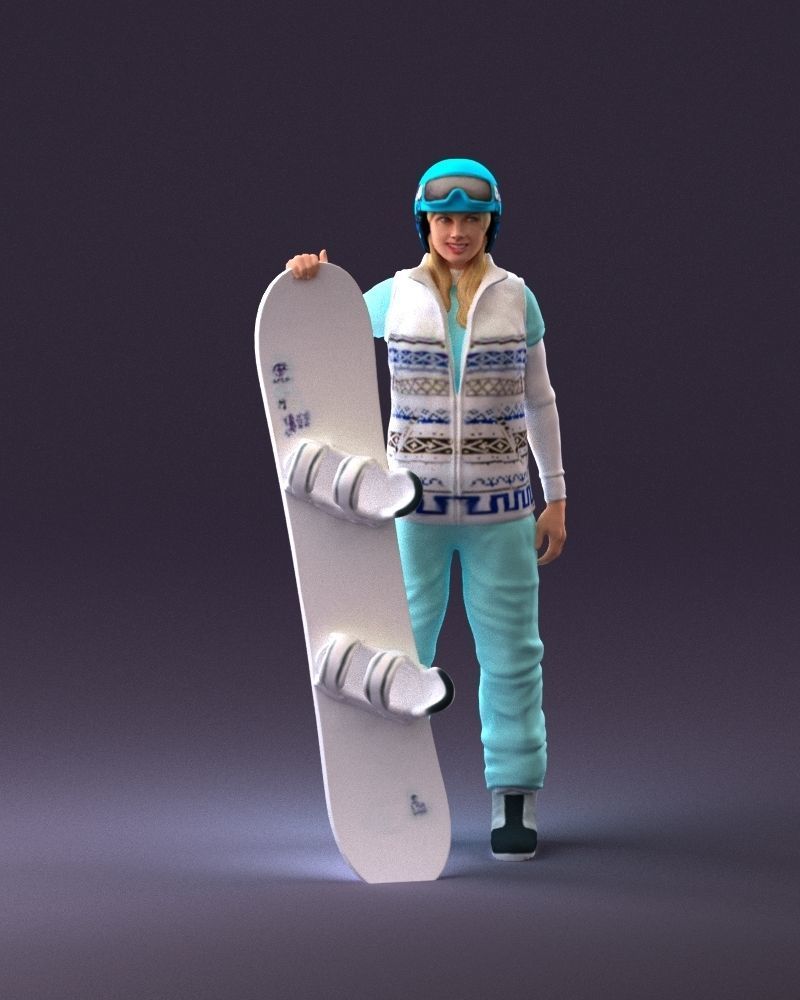 Blonde woman with snowboard 0934 3D Print Ready 3D print model_13