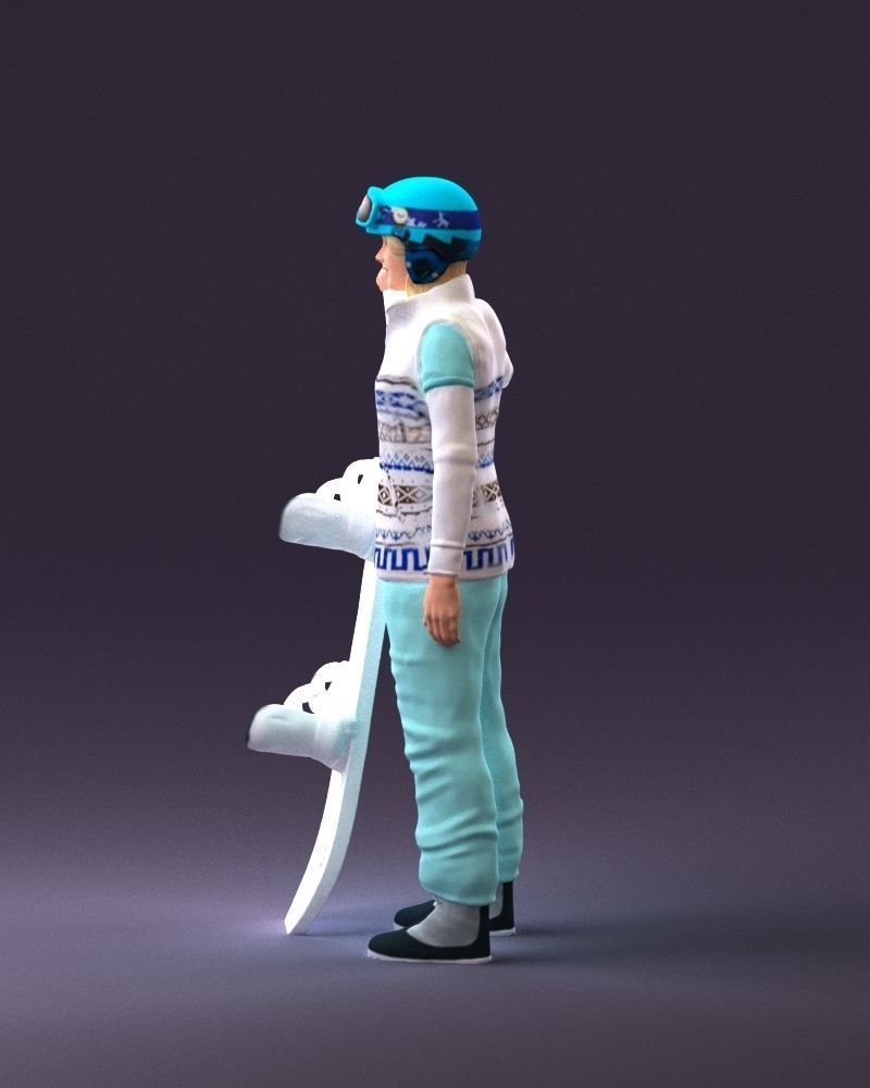Blonde woman with snowboard 0934 3D Print Ready 3D print model_20