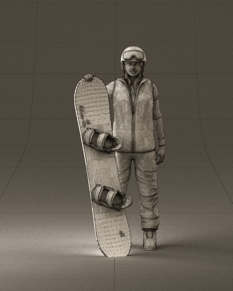 Blonde woman with snowboard 0934 3D Print Ready 3D print model_25
