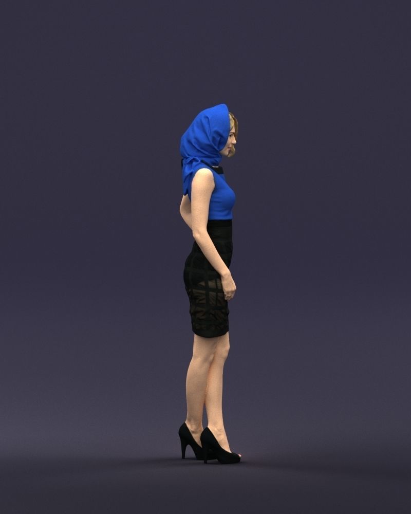Blue headscarf woman 0426 3D Print ready 3D print model_9