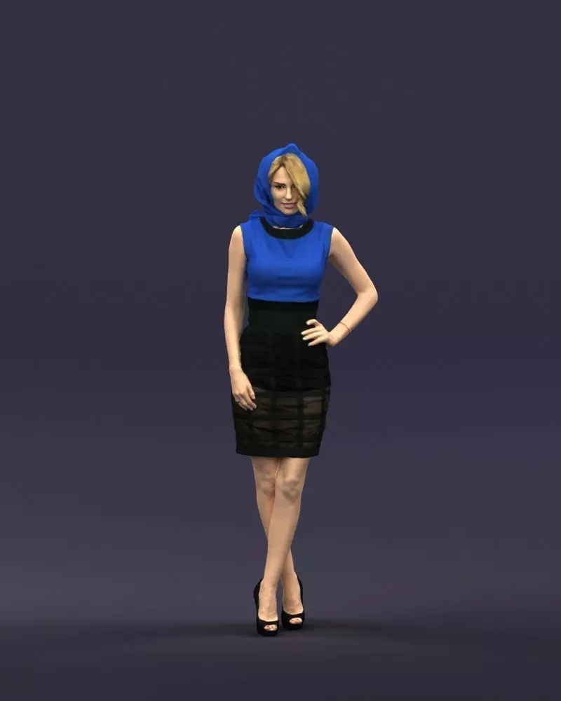 Blue headscarf woman 0426 3D Print ready 3D print model_0
