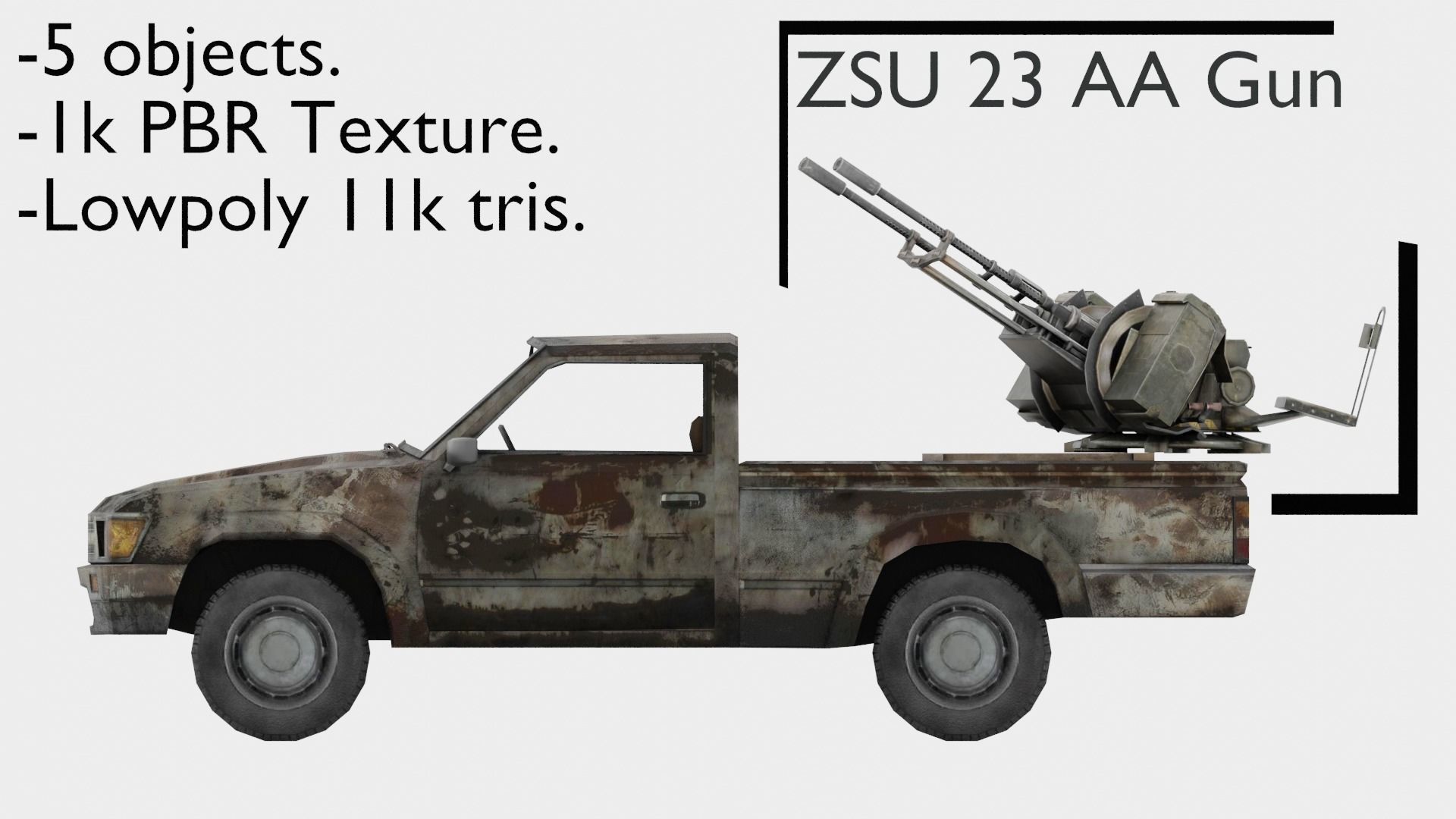 pick up gun truck Low-poly 3D model_1