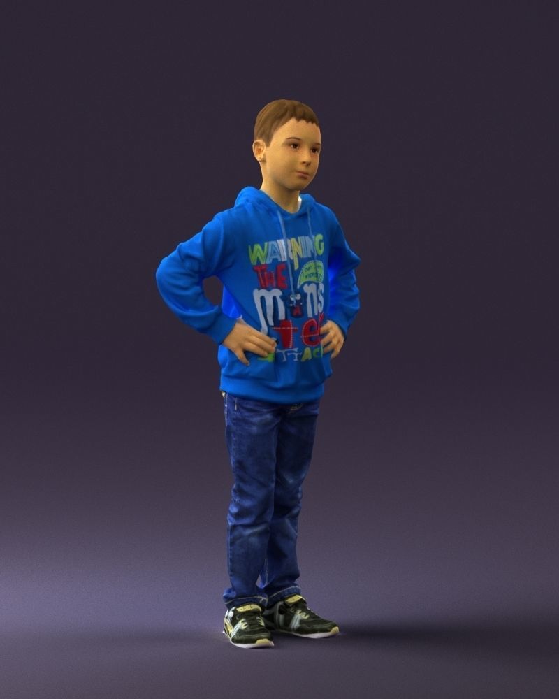 Boy in blue hoodie jeans 0440 3D Print Ready 3D print model_3