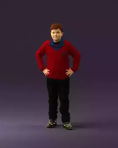 Boy in red blue polo hands on hips 0911