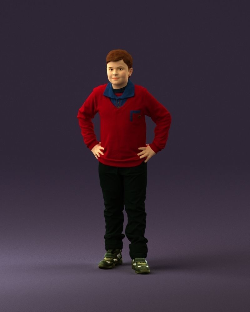 Boy in red blue polo hands on hips 0911 3D Print Ready 3D print model_23