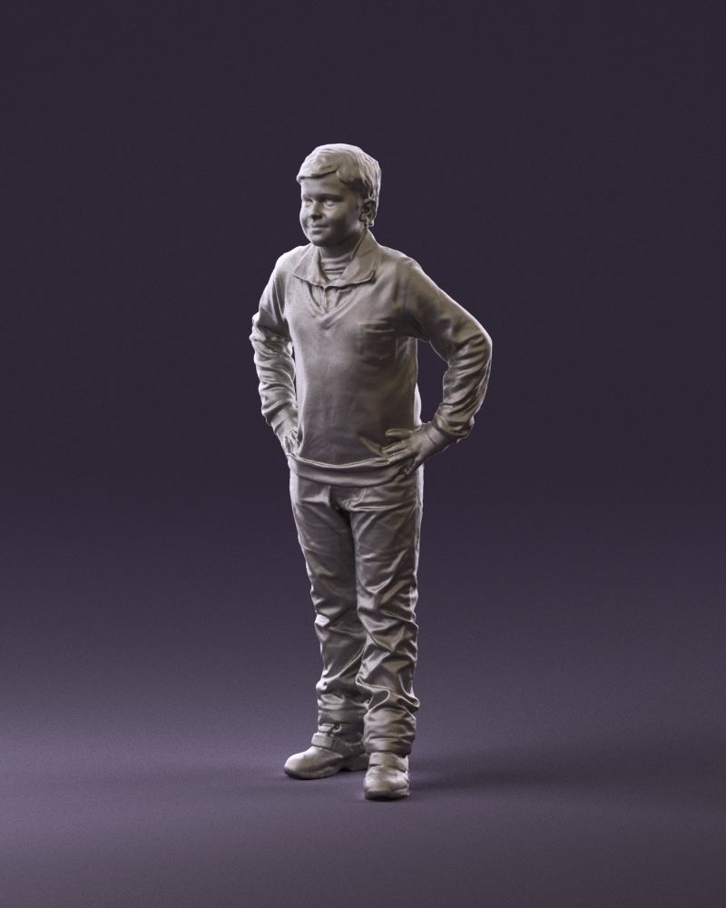 Boy in red blue polo hands on hips 0911 3D Print Ready 3D print model_10