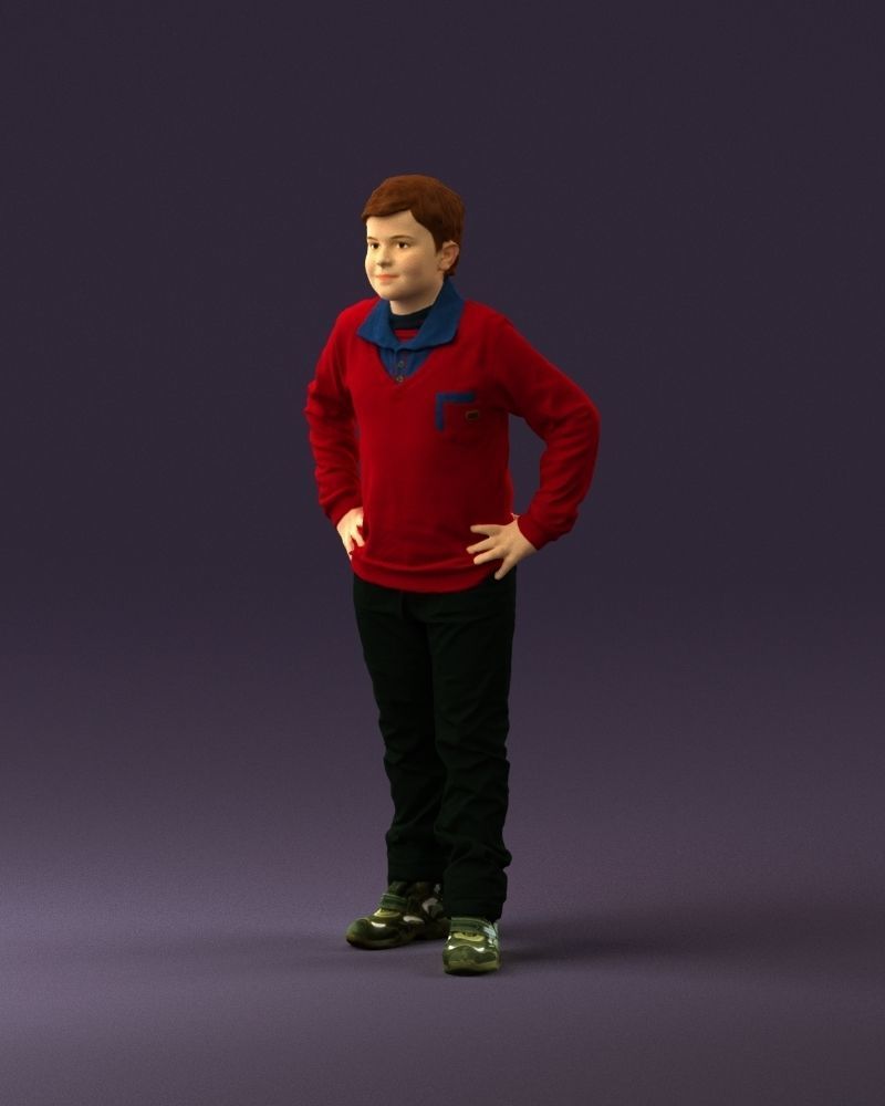 Boy in red blue polo hands on hips 0911 3D Print Ready 3D print model_22