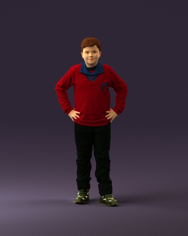 Boy in red blue polo hands on hips 0911 3D Print Ready 3D print model_13