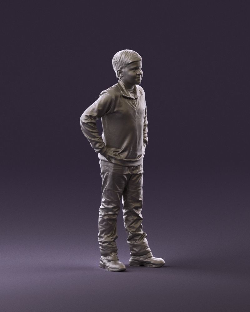 Boy in red blue polo hands on hips 0911 3D Print Ready 3D print model_3