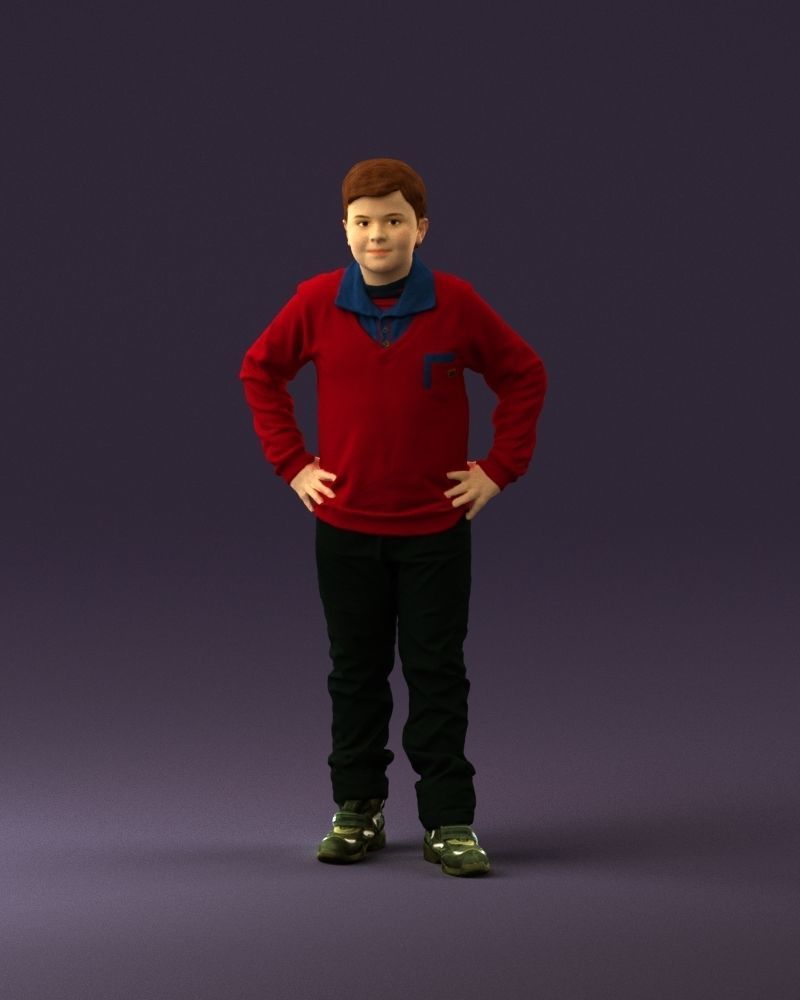 Boy in red blue polo hands on hips 0911 3D Print Ready 3D print model_12