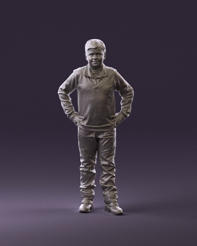 Boy in red blue polo hands on hips 0911 3D Print Ready 3D print model_1