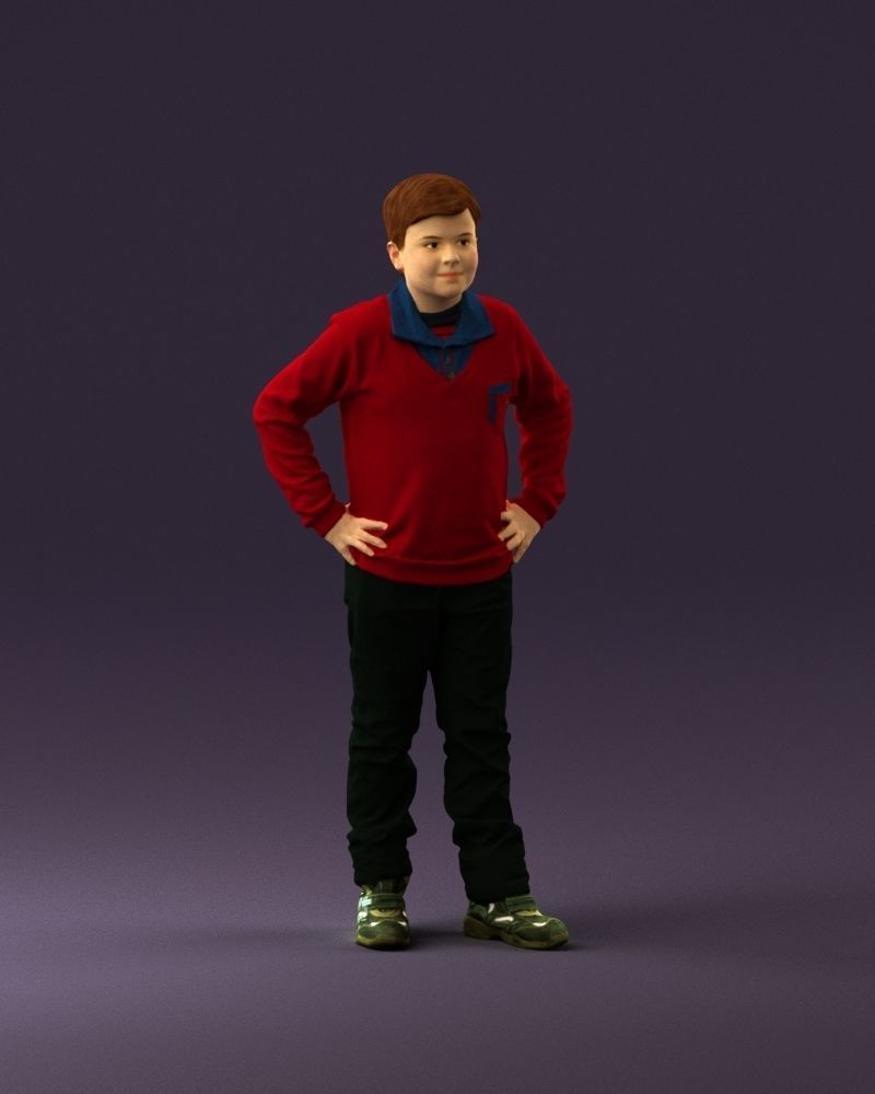 Boy in red blue polo hands on hips 0911 3D Print Ready 3D print model_14