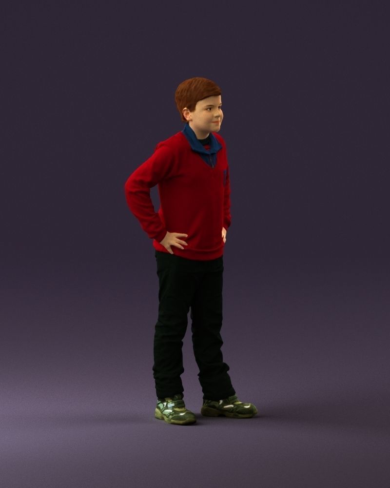 Boy in red blue polo hands on hips 0911 3D Print Ready 3D print model_15