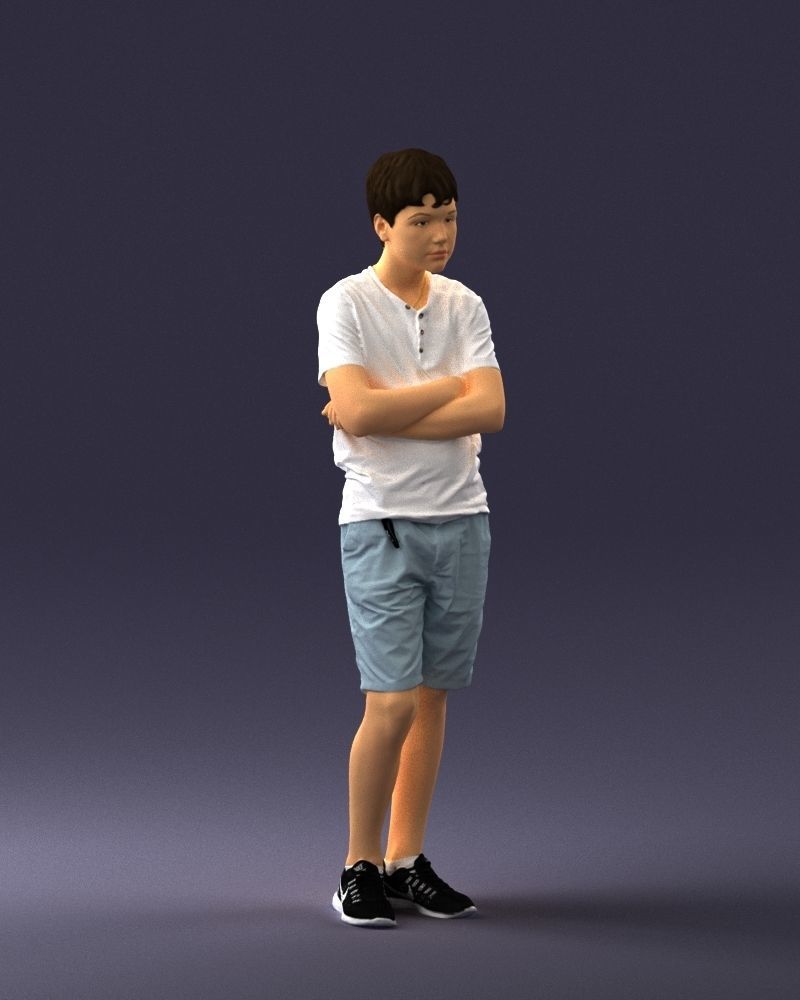 Boy in shorts and t-shirt 0463 3D print ready 3D print model_33