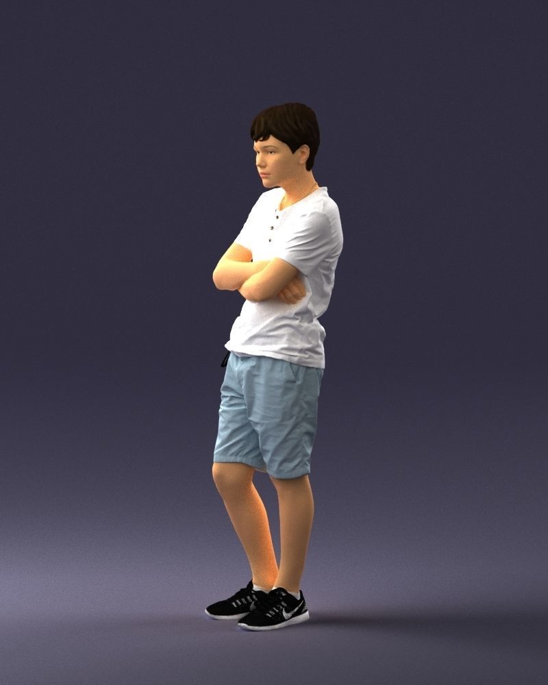 Boy in shorts and t-shirt 0463 3D print ready 3D print model_6