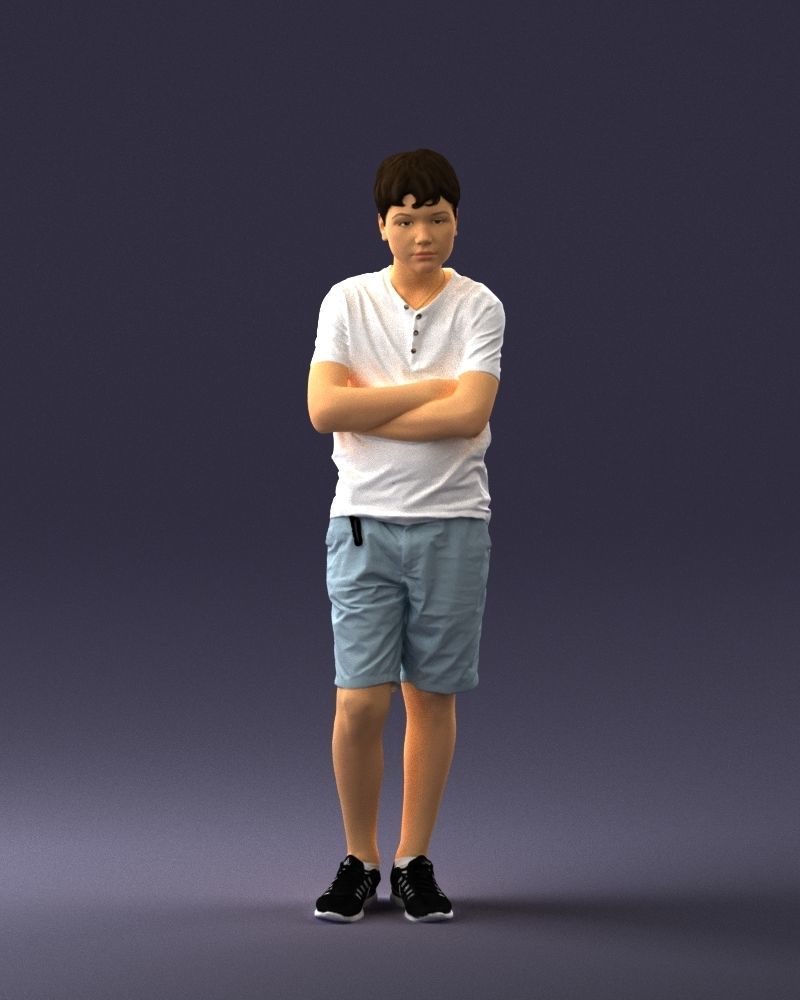 Boy in shorts and t-shirt 0463 3D print ready 3D print model_36