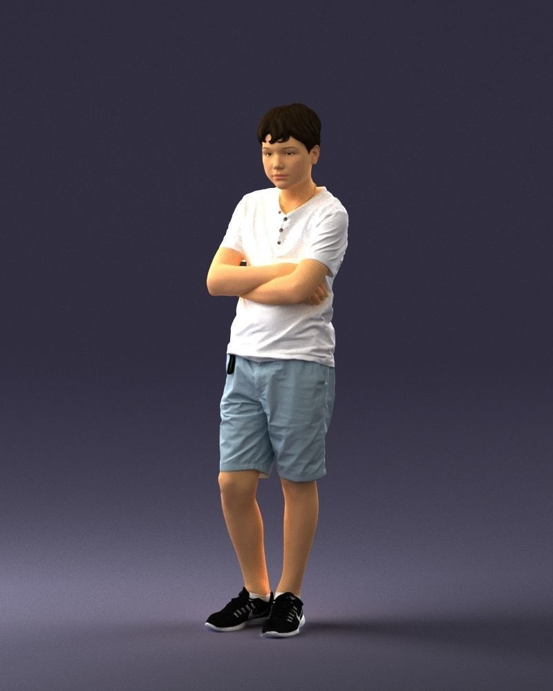 Boy in shorts and t-shirt 0463 3D print ready 3D print model_3