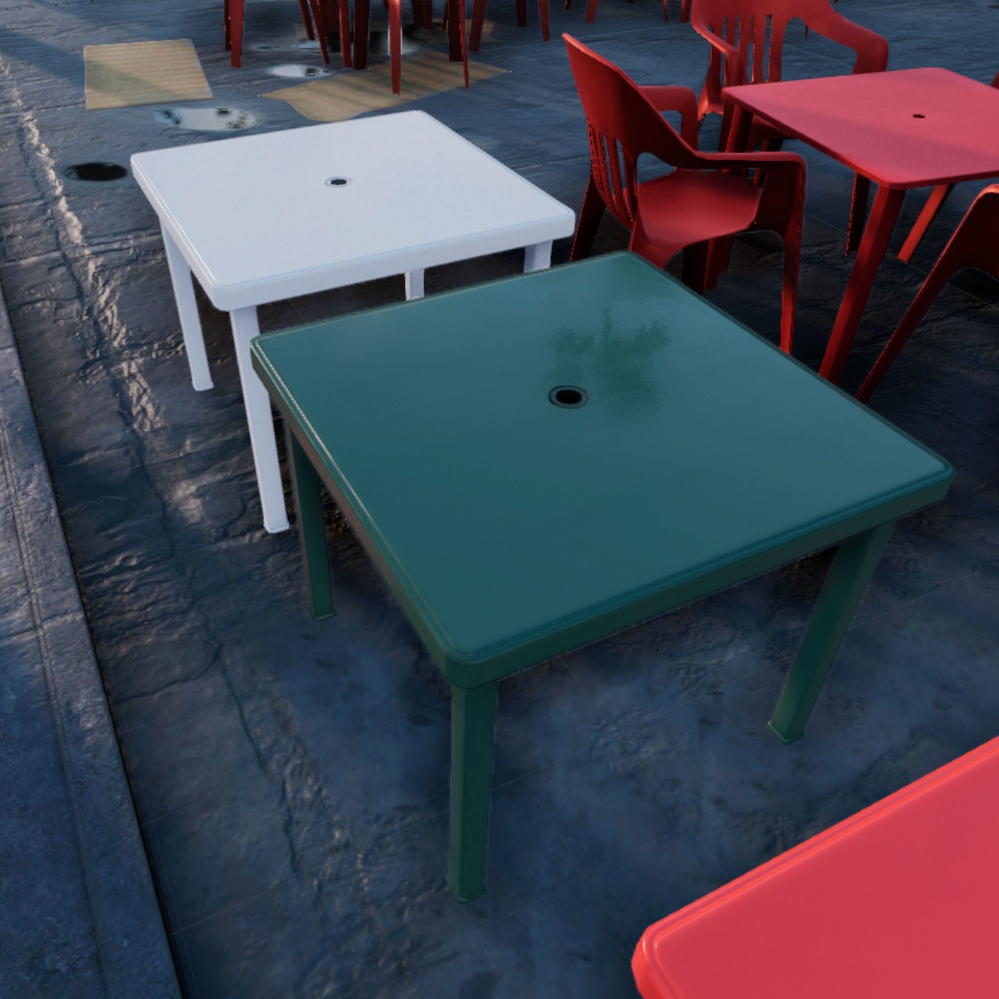 Plastic Table Square Garden VR AR Low Poly Game Ready 4 in 1 Low-poly 3D model_21