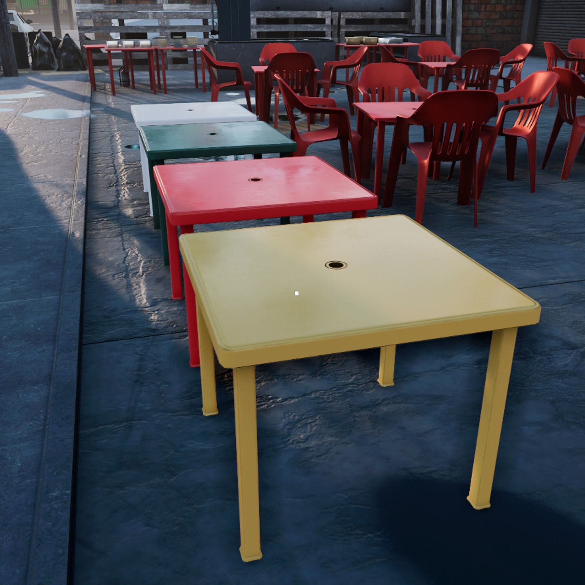 Plastic Table Square Garden VR AR Low Poly Game Ready 4 in 1 Low-poly 3D model_16