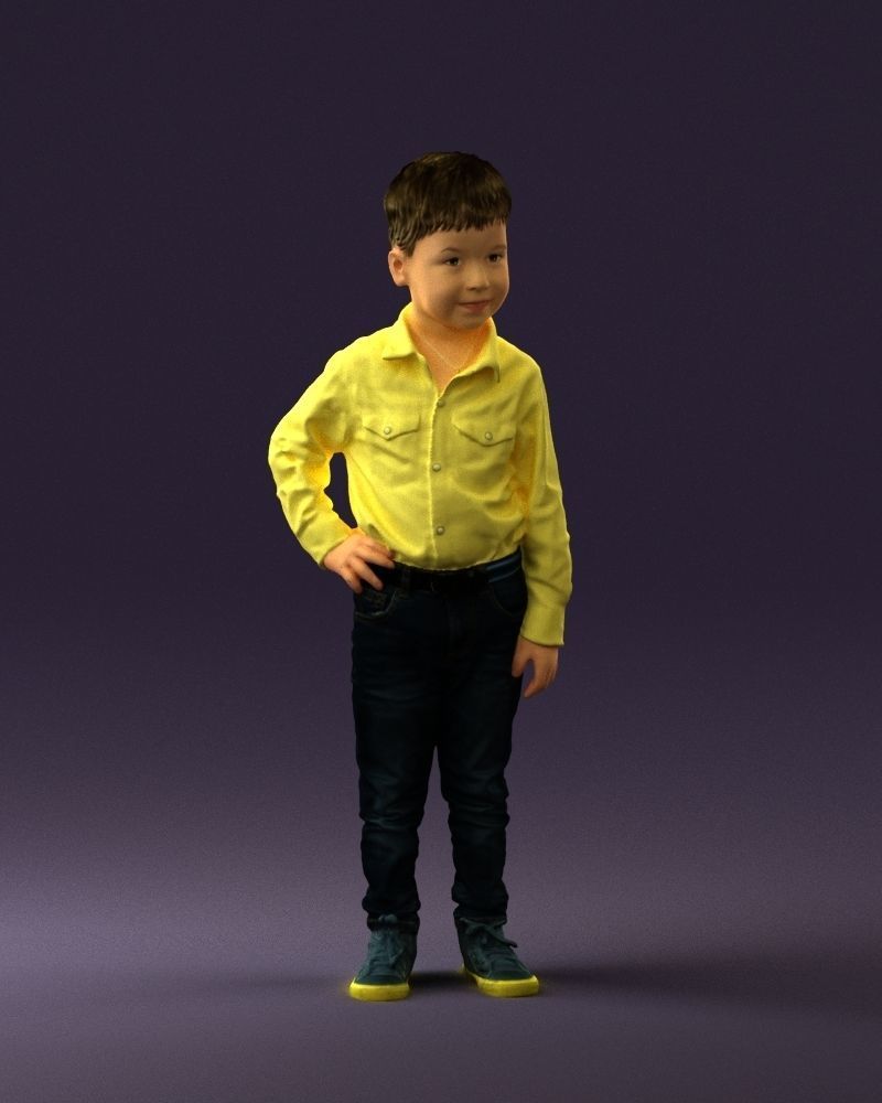 Boy in yellow tshirt 0664 3D model_3