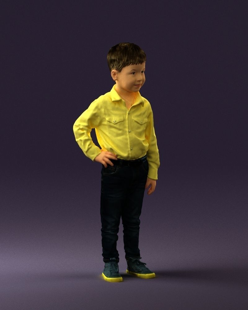 Boy in yellow tshirt 0664 3D model_6