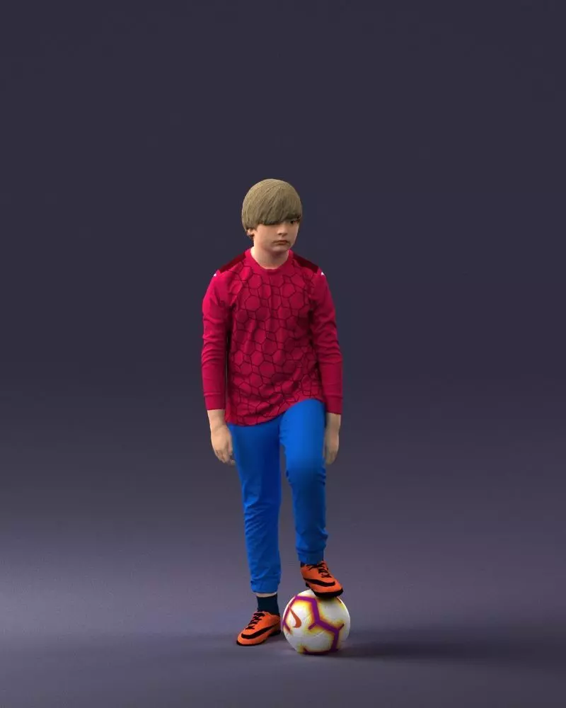 000236 Boy in Red Top and Blue Trousers Raised Leg Pose 1224 3D print model
