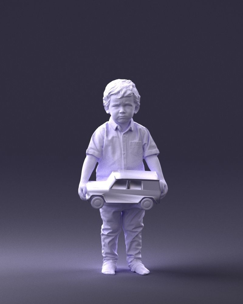 000194 Sad Little Boy Holding Toy Car 1016 3dp 3D print model_4