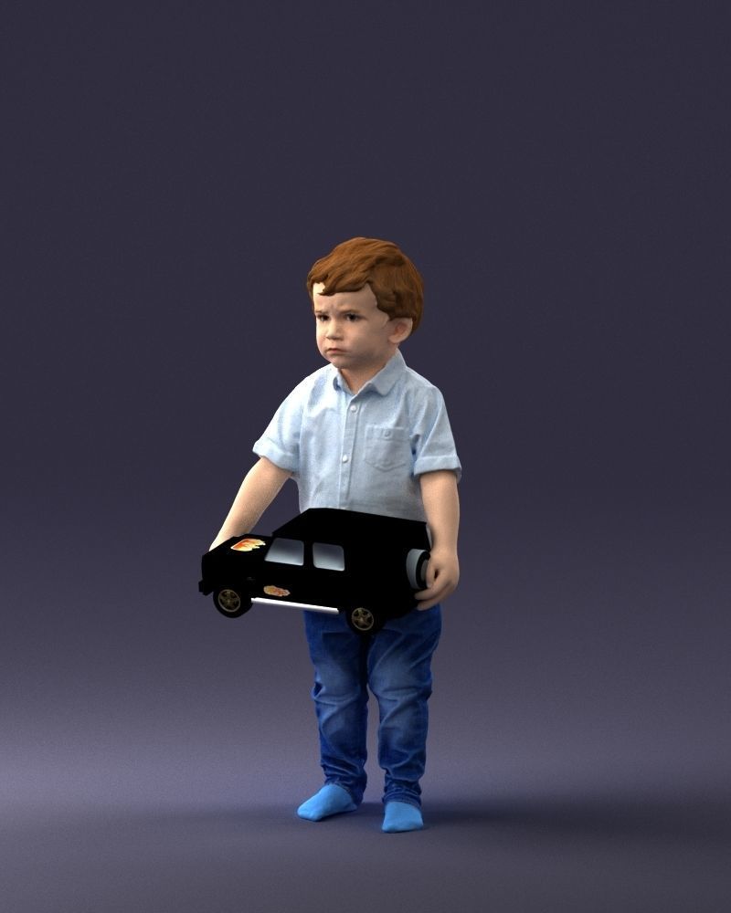 000194 Sad Little Boy Holding Toy Car 1016 3dp 3D print model_30