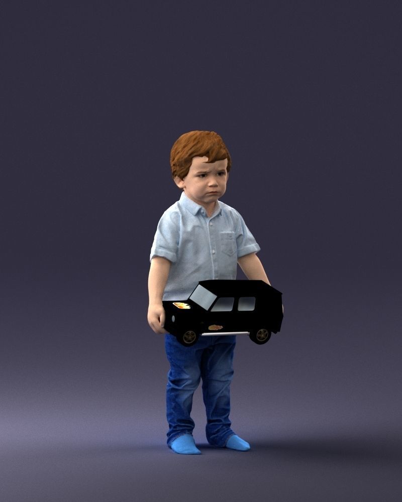 000194 Sad Little Boy Holding Toy Car 1016 3dp 3D print model_6