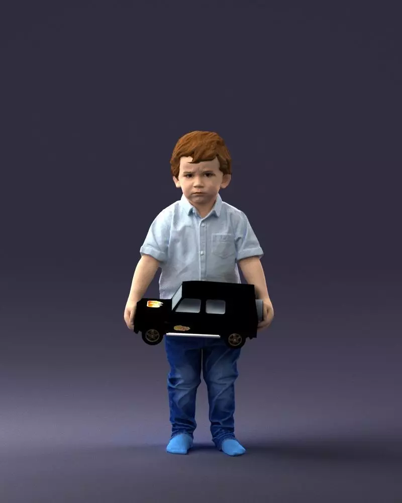 000194 Sad Little Boy Holding Toy Car 1016 3dp 3D print model_0