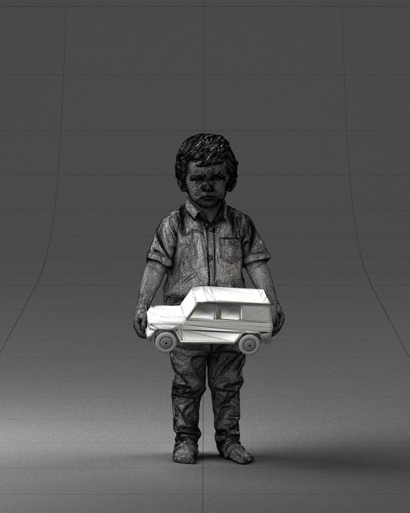000194 Sad Little Boy Holding Toy Car 1016 3dp 3D print model_5