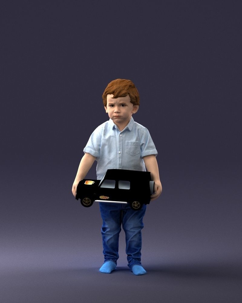 000194 Sad Little Boy Holding Toy Car 1016 3dp 3D print model_33
